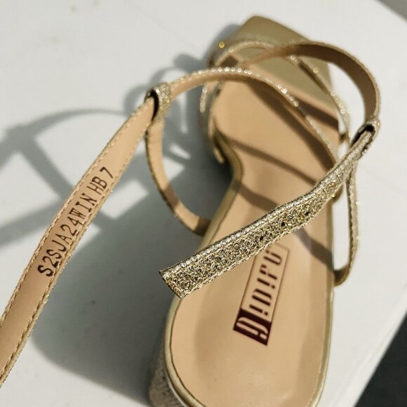 D!D!FU Shoes Womens Size 7 Gold Glitter Ankle Strap Block High Heels Sandals - Picture 10 of 11